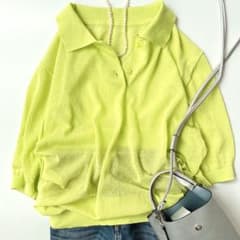 美品 バンヤードストーム シアーポロニット 半袖 ライムグリーン 黄緑