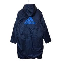 アディダス　ベンチコート　刺繍　フルジップ　フード付き　ビックサイズ　ネイビー