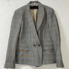 ZARAベーシック　グレー系チェック柄 ダブルブレストジャケット肩パッドあり