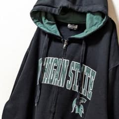 スタジアムミシガンステートスパルタンズ刺繍フルジップパーカーブラックXL古着