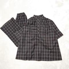 B5-2321　シャツとパンツのセットアップ　チェック　ウエストゴム　美品　男女