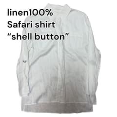 90s vintageリネン100% サファリシャツ シェルボタン