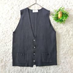 crude heart　ニットベスト　ブラック　前開きVネック　M　シンプル　黒