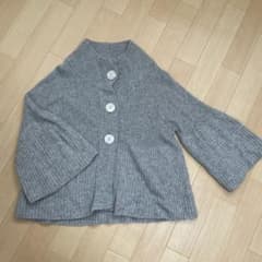 アダム エ ロペ リブ編みグレー長袖カーディガン M size